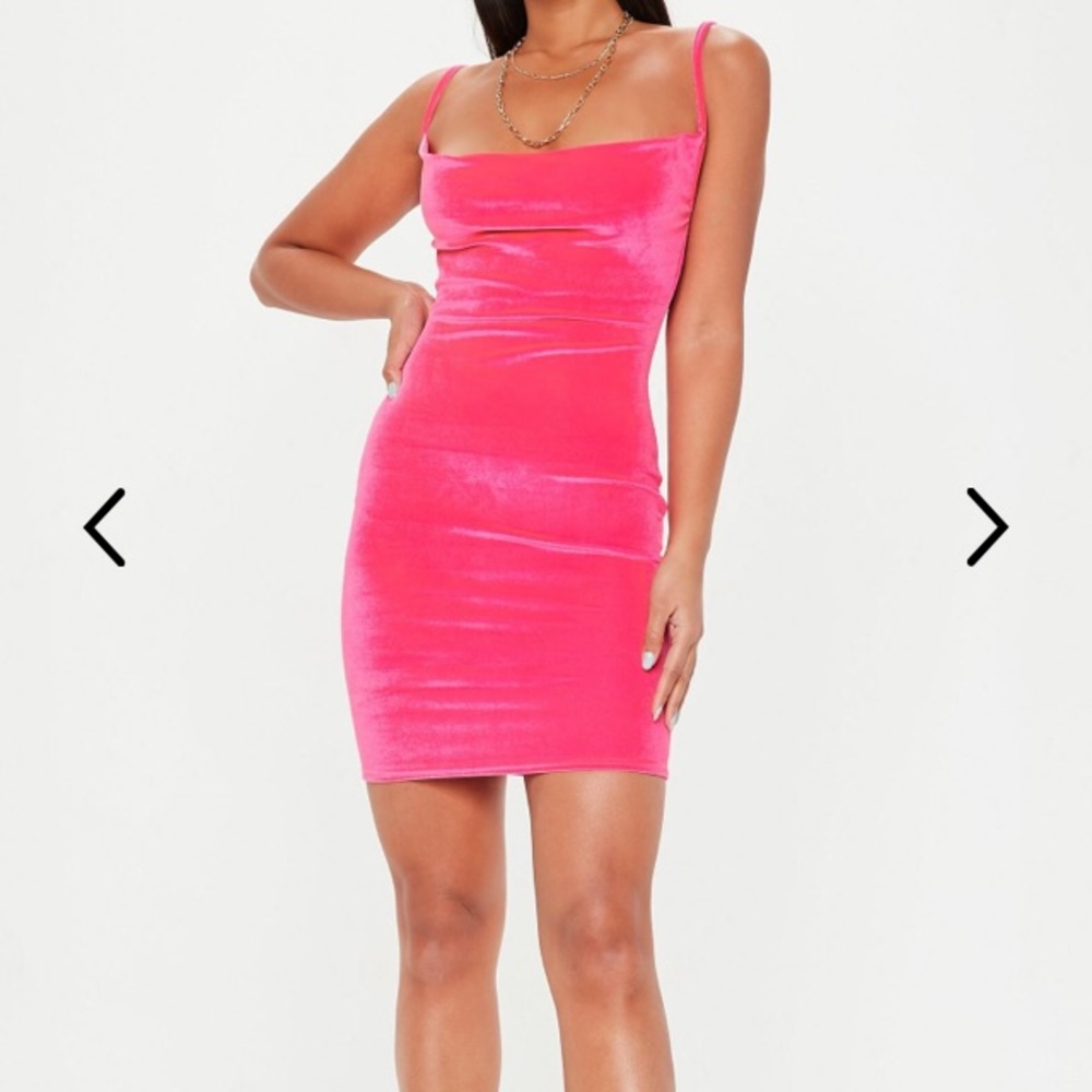 MissGuided bright pink velvet mini dress